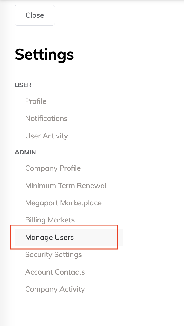 Manage Users option in the Company menu