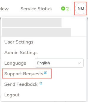 User menu with Support Portal entry